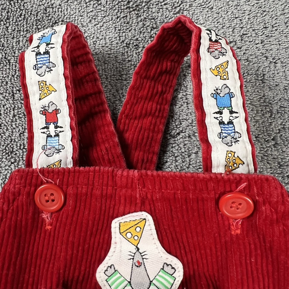 OSH KOSH B'GOSH VINTAGE Corduroy Overalls Size 24 mos Red Mouse & Cheese Snaps - Picture 4 of 8